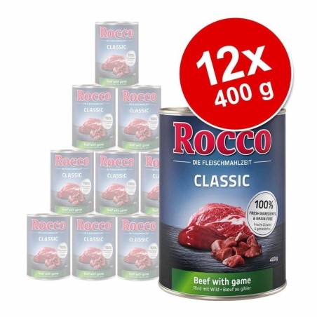 Lot Rocco Classic 12 x 400 g pour chien,bœuf, renne