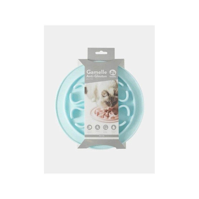 Gamelle anti-glouton pour chat - bleu pastel